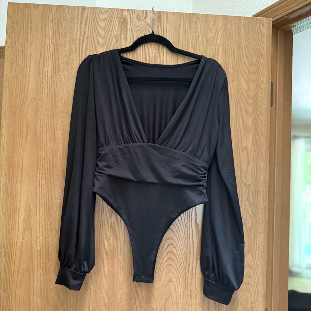 Black Ruched Long Sleeve Bodysuit